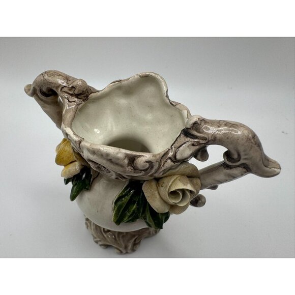 Vintage Signed Bassano Made in Italy Vase Yellow Roses 3D 3.5" tall - Picture 12 of 16